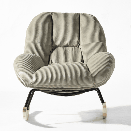 Poltrona Relax Mecedora Estofada Em Veludo Cotelê Cinza Estilo Nórdico Com Assento Almofadado Espesso Encosto Ergonómico Balanço Suave Estrutura Em Madeira E Metal Ideal Para Sala Leitura E Momentos De Descanso