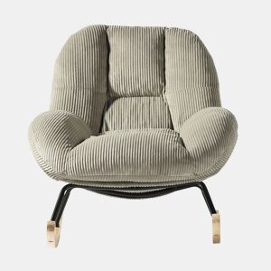 Poltrona Relax Mecedora Estofada Em Veludo Cotelê Cinza Estilo Nórdico Com Assento Almofadado Espesso Encosto Ergonómico Balanço Suave Estrutura Em Madeira E Metal Ideal Para Sala Leitura E Momentos De Descanso