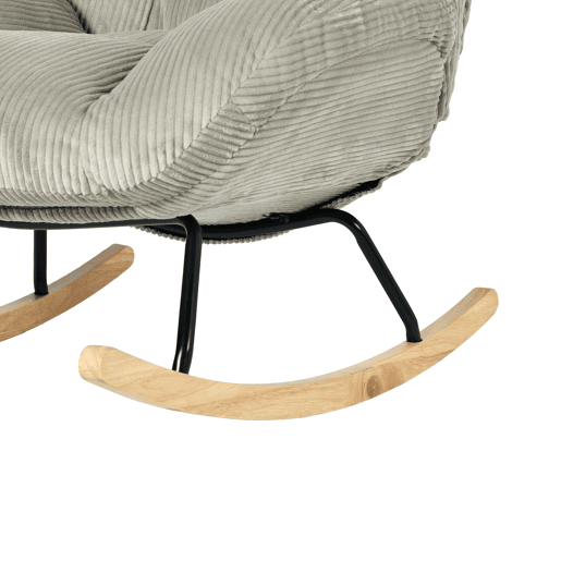 Poltrona Relax Mecedora Estofada Em Veludo Cotelê Cinza Estilo Nórdico Com Assento Almofadado Espesso Encosto Ergonómico Balanço Suave Estrutura Em Madeira E Metal Ideal Para Sala Leitura E Momentos De Descanso