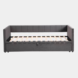 Sofá-cama 90180x200 cm - Com estrado de ripas, multifuncional, veludo cinzento