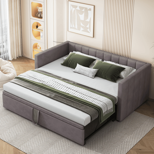 Sofá-cama 90180x200 cm - Com estrado de ripas, multifuncional, veludo cinzento