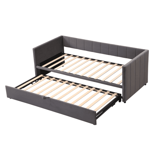 Sofá-cama 90180x200 cm - Com estrado de ripas, multifuncional, veludo cinzento