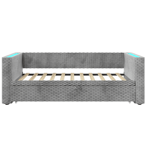 Sofá-cama 90x200 cm - Design multifuncional com fitas LED, base, veludo - Cinza