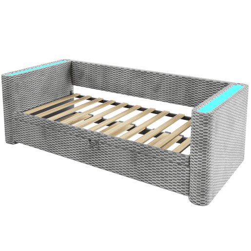 Sofá-cama 90x200 cm - Design multifuncional com fitas LED, base, veludo - Cinza