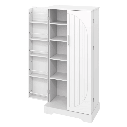 Aparador 60x35x128 cm - multifuncional com luz LED, prateleiras ajustáveis, portas duplas - branco