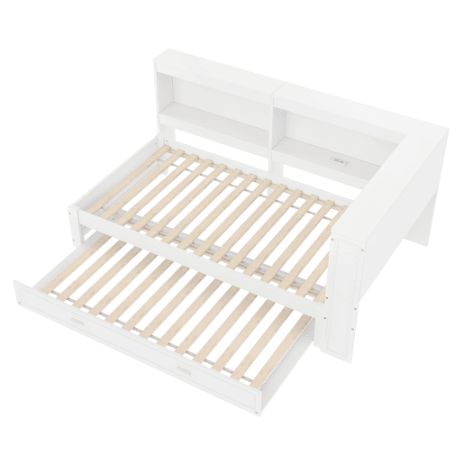 Cama de dia 90x200 cm - Sofá-cama, com cama extraível, com luzes LED, 1 USB, 1 Tipo-C, Branco