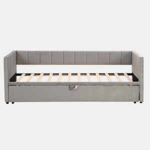 Sofá-cama 90180x200 cm - Com base de ripas, multifuncional, tecido de veludo cinzento