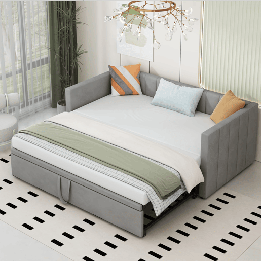 Sofá-cama 90180x200 cm - Com base de ripas, multifuncional, tecido de veludo cinzento