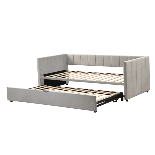 Sofá-cama 90180x200 cm - Com base de ripas, multifuncional, tecido de veludo cinzento