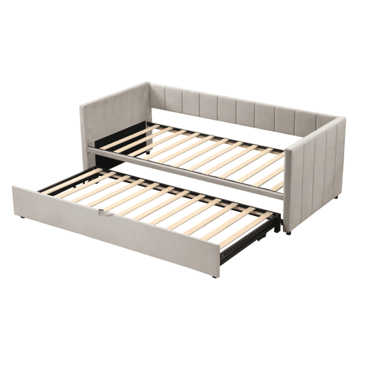 Sofá-cama 90180x200 cm - Com base de ripas, multifuncional, tecido de veludo cinzento