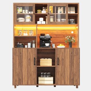 Aparador 120x40x185 cm - Com iluminação LED, porta com prateleira para snacks, estilo retro - Cor nogueira