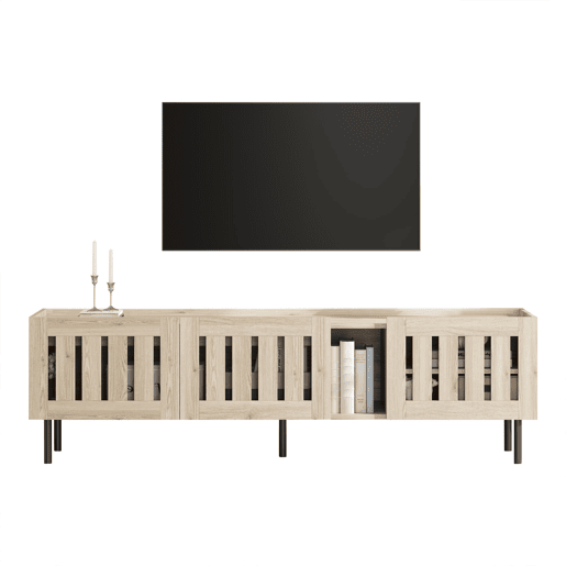 Móvel de TV 160x40x47 cm - Design minimalista com aberturas, adequado para 65 - Natural