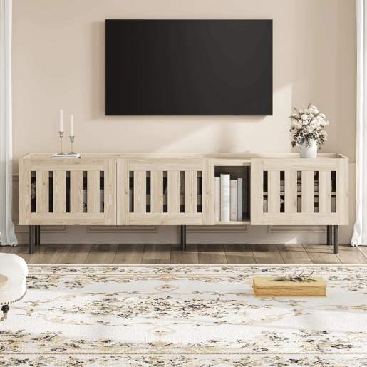 Móvel de TV 160x40x47 cm - Design minimalista com aberturas, adequado para 65 - Natural