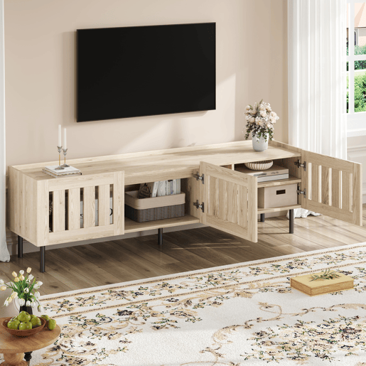 Móvel de TV 160x40x47 cm - Design minimalista com aberturas, adequado para 65 - Natural