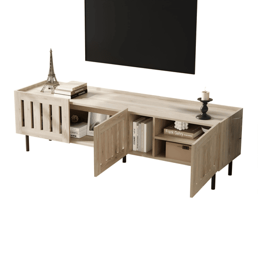 Móvel de TV 160x40x47 cm - Design minimalista com aberturas, adequado para 65 - Natural