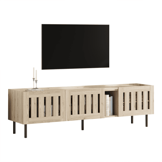 Móvel de TV 160x40x47 cm - Design minimalista com aberturas, adequado para 65 - Natural
