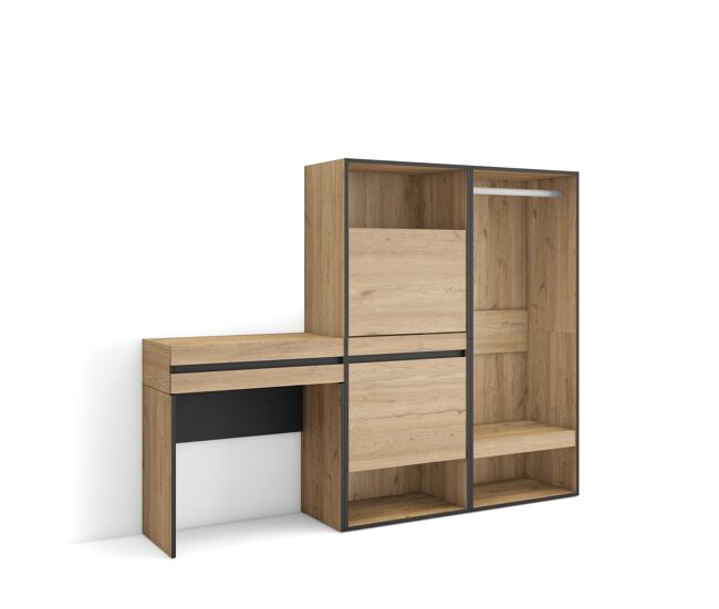 Consola entrada | mueble con cajón | 190x145x35 cm | recibidor | zapatero | vestidor abierto | estilo moderno | roble