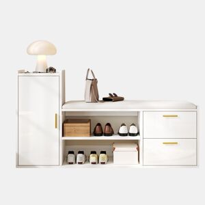 Sapateira 128x30x68 cm - 2 gavetas, 1 porta, assento almofadado e arrumação - Branco