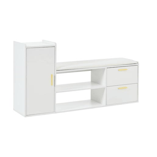 Sapateira 128x30x68 cm - 2 gavetas, 1 porta, assento almofadado e arrumação - Branco