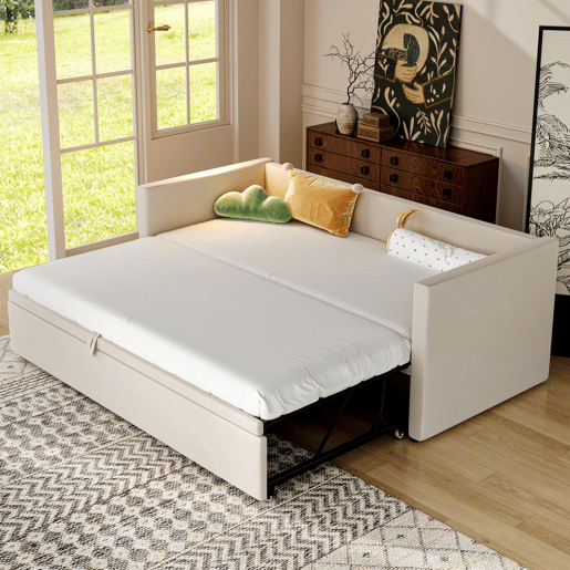 Sofá-cama 90180*200 cm - Com estrados, multifuncional, tecido de veludo bege