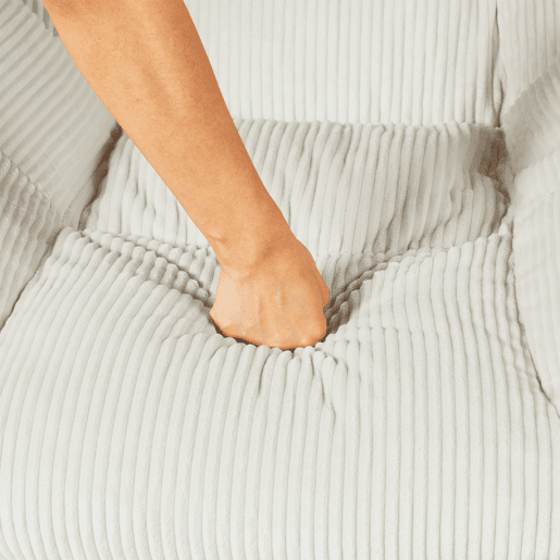 Poltrona Relax Mecedora Estofada Em Veludo Cotelê Bege Estilo Nórdico Assento Almofadado Espesso Encosto Ergonómico Balanço Suave Estrutura Madeira Metal Ideal Para Sala Leitura Descanso Casa