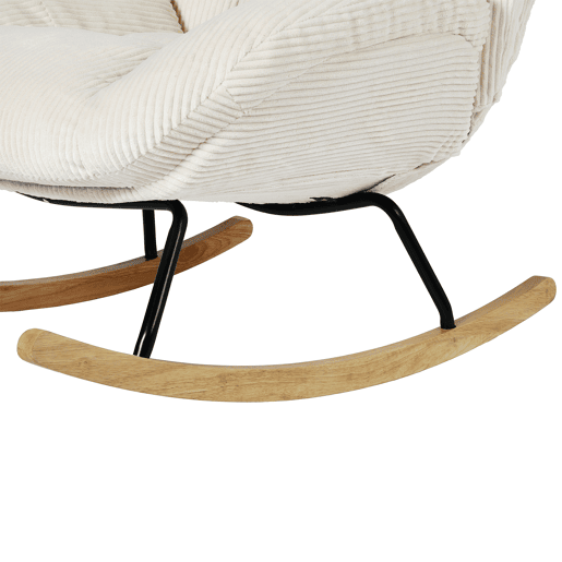 Poltrona Relax Mecedora Estofada Em Veludo Cotelê Bege Estilo Nórdico Assento Almofadado Espesso Encosto Ergonómico Balanço Suave Estrutura Madeira Metal Ideal Para Sala Leitura Descanso Casa