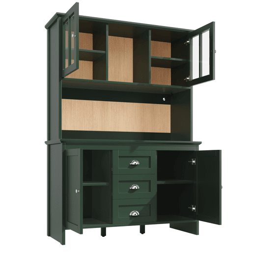 Aparador 120x40x179 cm - Armário alto com portas de vidro castanho e LED - Verde
