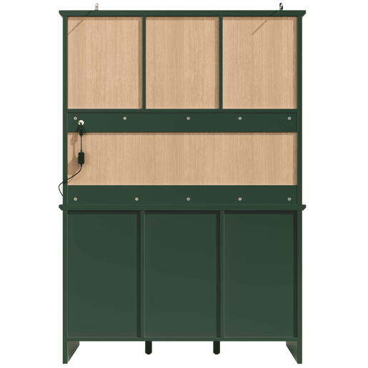 Aparador 120x40x179 cm - Armário alto com portas de vidro castanho e LED - Verde