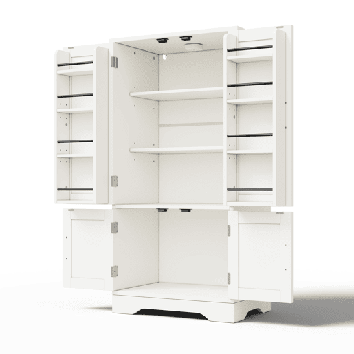 Aparador 120x60x40 cm - 4 portas, prateleiras ajustáveis, com luz LED - branco