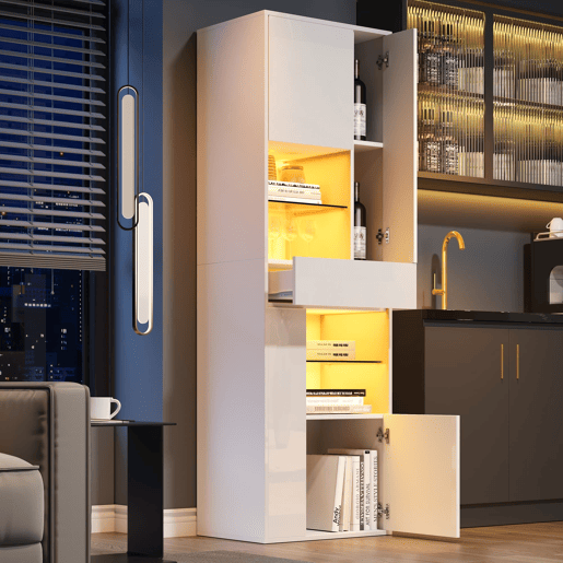 Vitrine de venda + 55x38x170 cm - 1 gaveta, 4 portas, LED, alto brilho - Branco