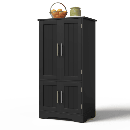 Aparador 120x60x40 cm - 4 portas, luz LED, prateleiras ajustáveis - Preto
