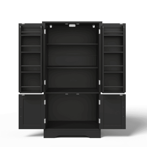 Aparador 120x60x40 cm - 4 portas, luz LED, prateleiras ajustáveis - Preto