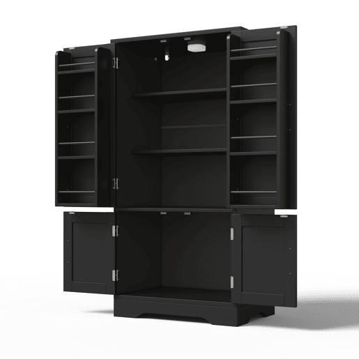 Aparador 120x60x40 cm - 4 portas, luz LED, prateleiras ajustáveis - Preto