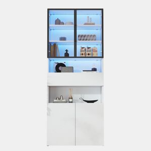 Vitrine 70x30x200 cm - Vitrine com LED, gavetas e prateleiras abertas - Branco