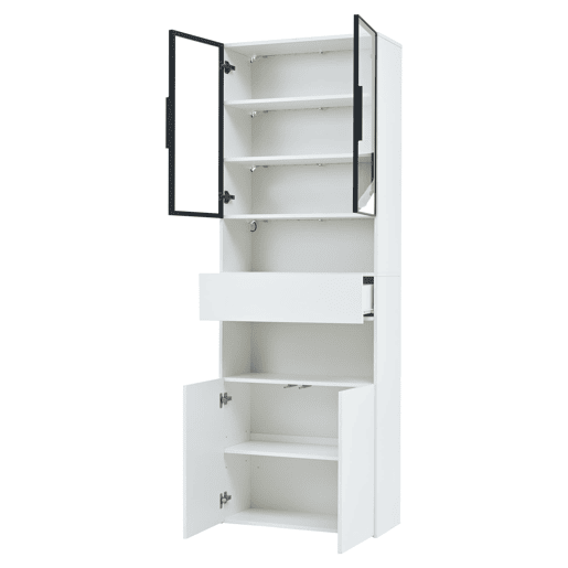 Vitrine 70x30x200 cm - Vitrine com LED, gavetas e prateleiras abertas - Branco