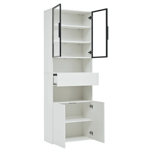 Vitrine 70x30x200 cm - Vitrine com LED, gavetas e prateleiras abertas - Branco