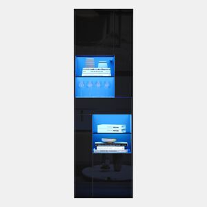 Vitrine + 55x38x170 cm - 1 gaveta, 4 portas, LED, alto brilho - Preto