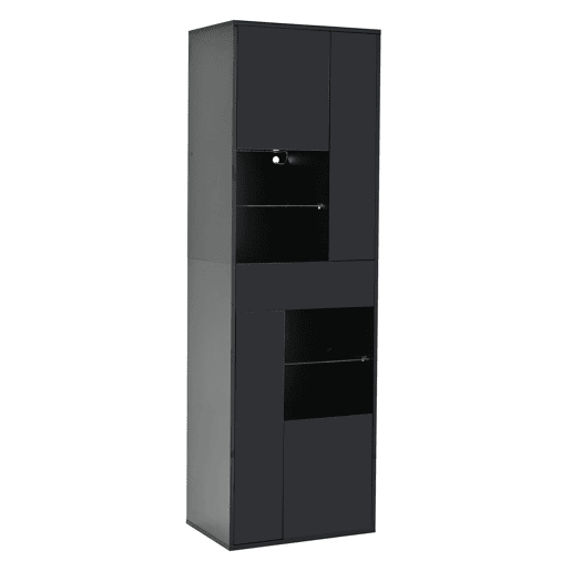 Vitrine + 55x38x170 cm - 1 gaveta, 4 portas, LED, alto brilho - Preto