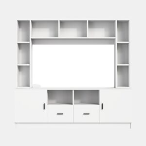 Móvel de TV 180x35x170 cm - Com vitrina, 2 armários, 2 gavetas e 11 compartimentos - Branco