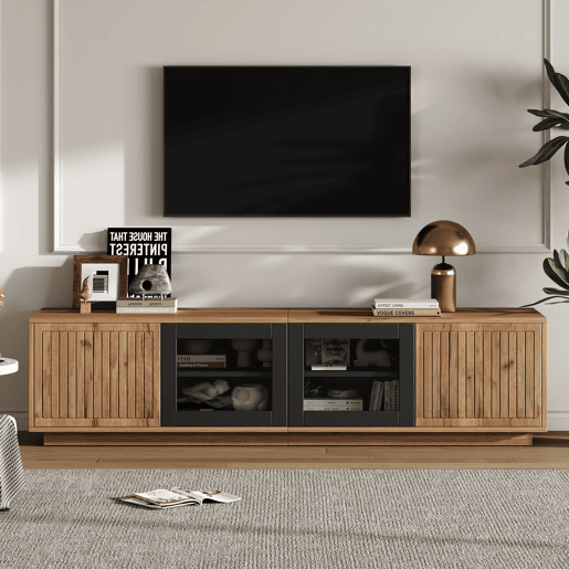 Móvel de TV 180x40x45 cm - Lowboard com LED, 2 armários, até 75 - Natural