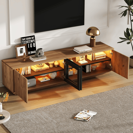 Móvel de TV 180x40x45 cm - Lowboard com LED, 2 armários, até 75 - Natural