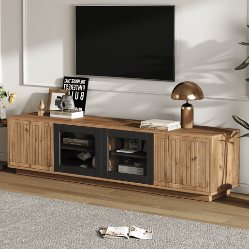 Móvel de TV 180x40x45 cm - Lowboard com LED, 2 armários, até 75 - Natural