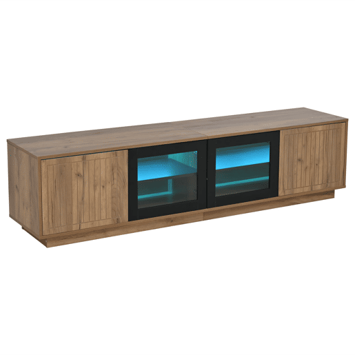 Móvel de TV 180x40x45 cm - Lowboard com LED, 2 armários, até 75 - Natural