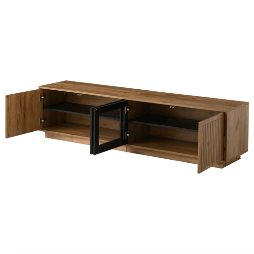 Móvel de TV 180x40x45 cm - Lowboard com LED, 2 armários, até 75 - Natural