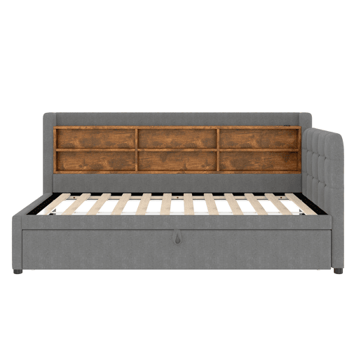 Sofá-cama 90x200 cm - Design multifuncional, USB + Tipo C, várias superfícies de armazenamento - Cinza
