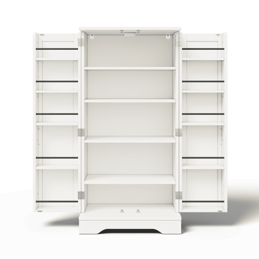 Aparador 120x60x40 cm - Com luz LED, 2 portas, prateleiras ajustáveis, branco
