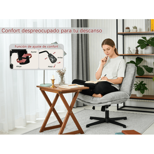 Cadeira Escritório Giratória Reclinável Em Tecido Cinza Claro Com Assento Espesso E Encosto Acolchoado, Altura Regulável, Rotação 360 Graus E Design Sem Braços, Ideal Para Escritório, Estudo Ou Home Office