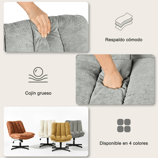 Cadeira Escritório Giratória Reclinável Em Tecido Cinza Claro Com Assento Espesso E Encosto Acolchoado, Altura Regulável, Rotação 360 Graus E Design Sem Braços, Ideal Para Escritório, Estudo Ou Home Office