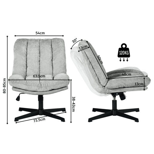 Cadeira Escritório Giratória Reclinável Em Tecido Cinza Claro Com Assento Espesso E Encosto Acolchoado, Altura Regulável, Rotação 360 Graus E Design Sem Braços, Ideal Para Escritório, Estudo Ou Home Office