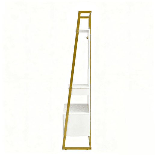 Móvel compacto para hall de entrada 78x38,5x180,5 cm - Com espelho, ganchos metálicos, banco para sapatos - Branco